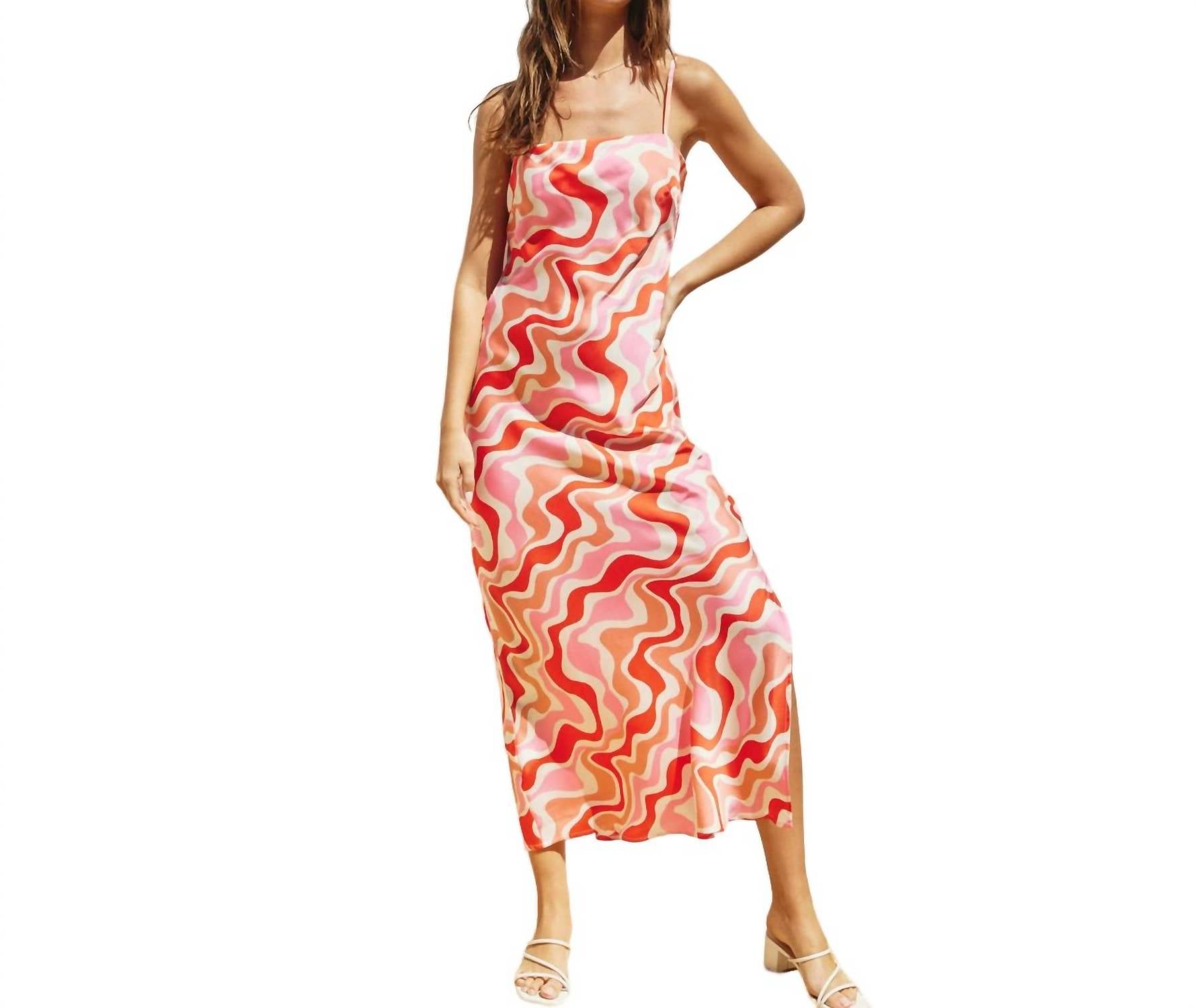 

Великолепное драпированное платье миди в цвете коралловый мульти DRESS FORUM