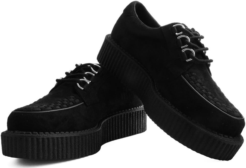 Кроссовки T.U.K. Faux Suede Creeper для женщин и мужчин, 3-шнуровые туфли с переплетением, Классический круглый носок и подошва, Комфорт для повседневной носки, черный — фото 2