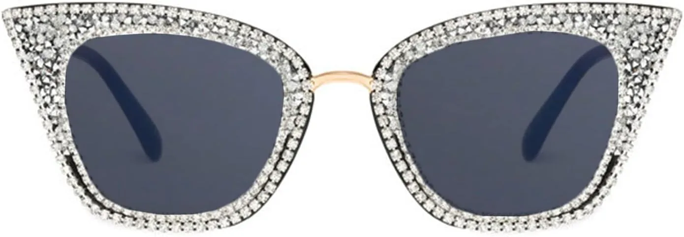 

Солнцезащитные очки Willochra Diamond для женщин, с бриллиантами и стразами, в стиле «кошачий глаз», винтажные, для вечеринок, с защитой от УФ-излучения, Black White