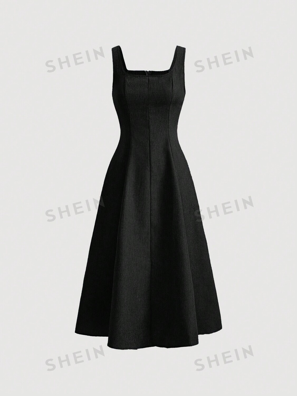

Платье Shein Mod с гофрированной спиной и расклешенным подолом, черный
