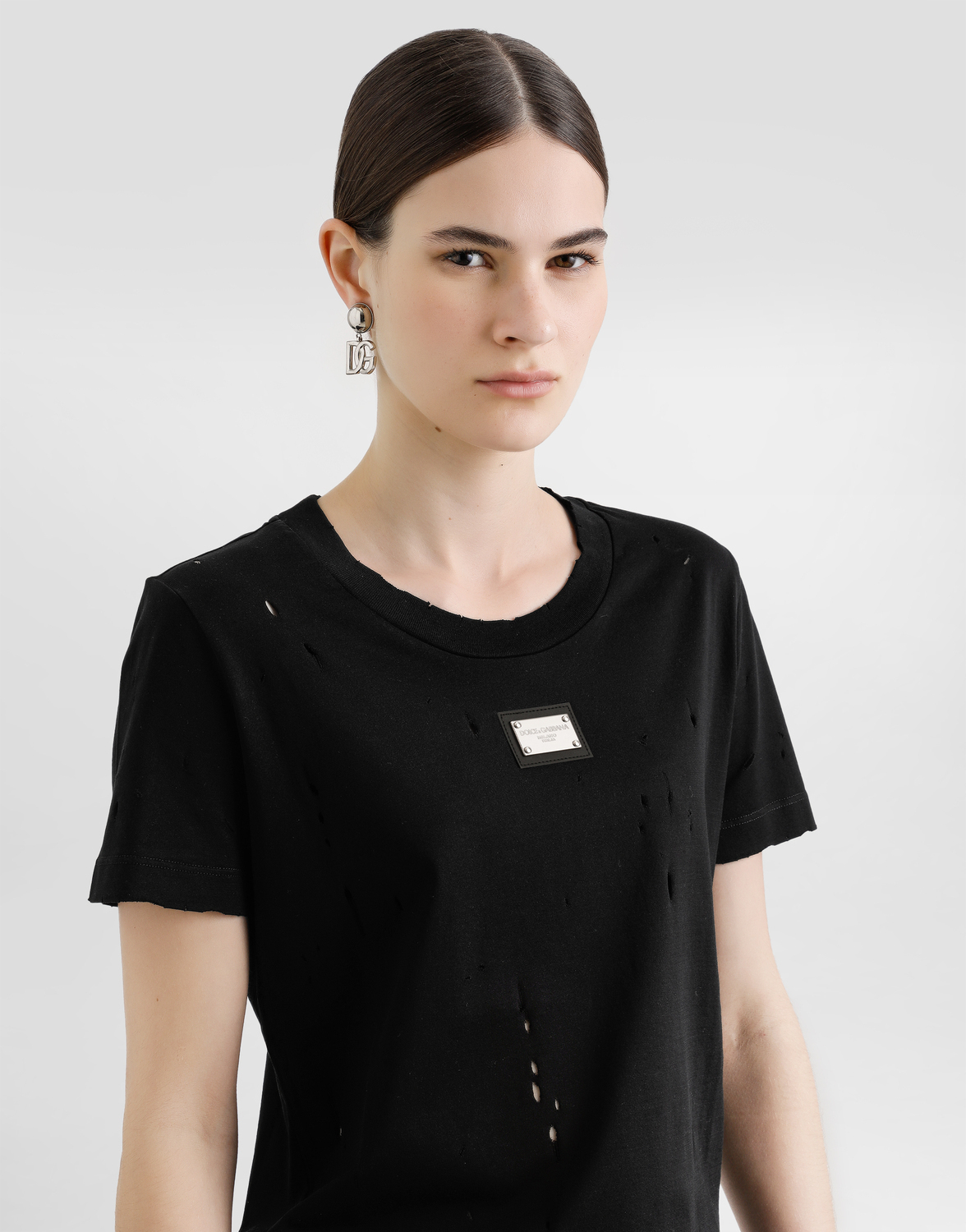 Футболка из джерси с прорехами и биркой dolce&gabbana Dolce & Gabbana, черный — фото 4