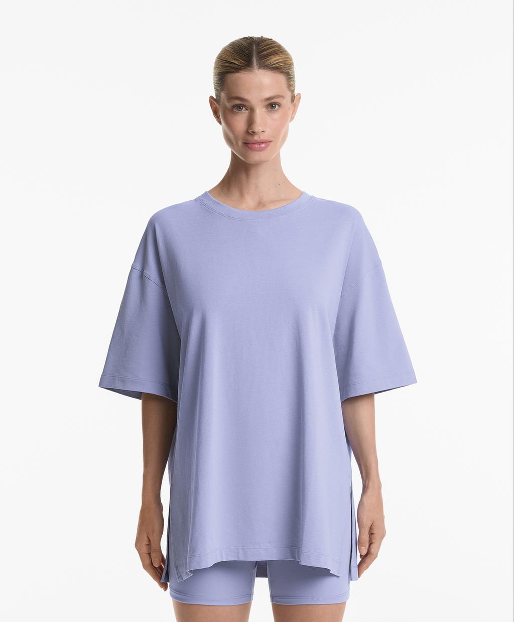 

Футболка из хлопчатобумажной смеси с коротким рукавом Oysho, лавандово-синий