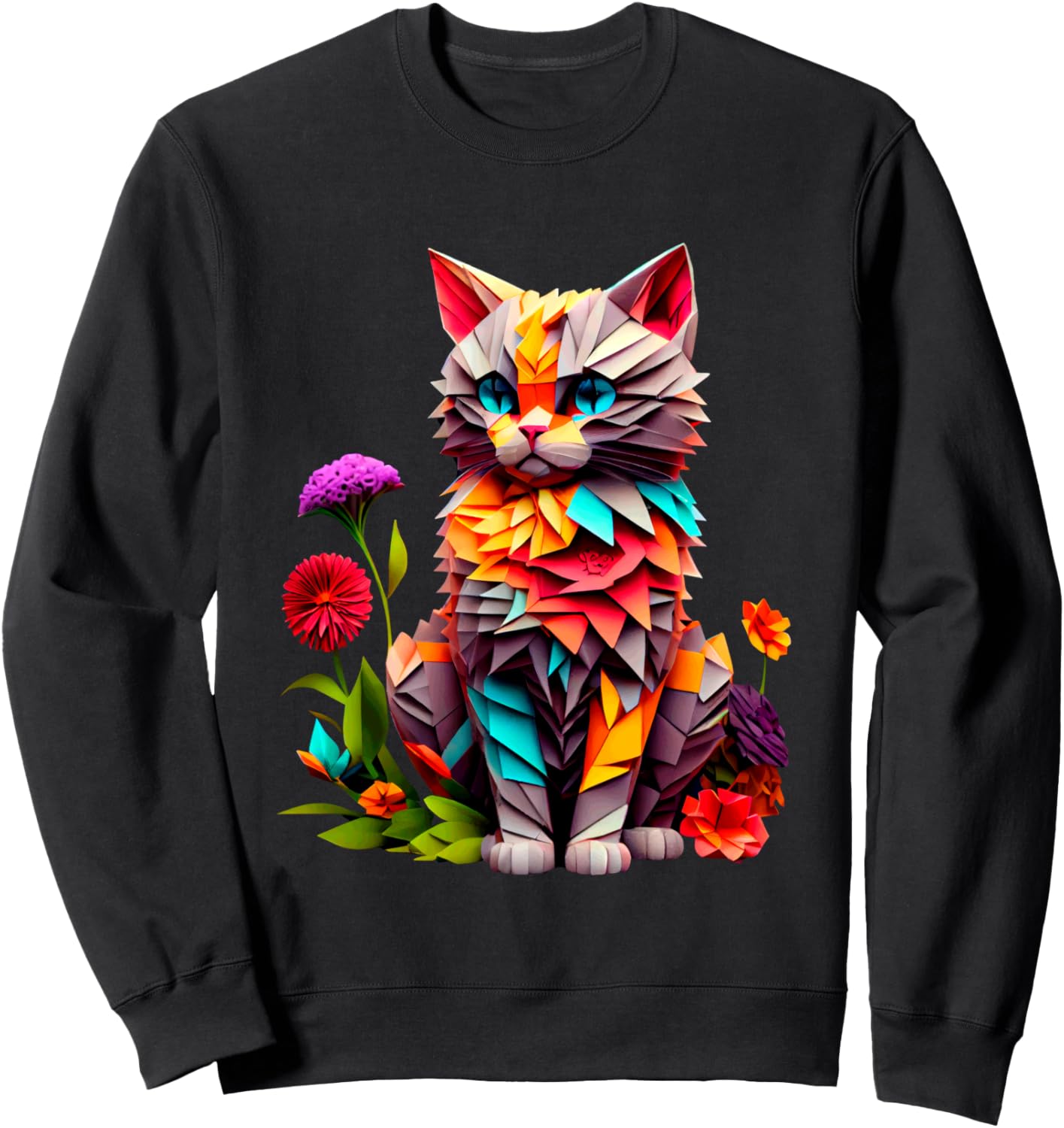 

Толстовка с цветочным и ярким геометрическим рисунком в виде кошек Colorful Geometric Feline Floral Art Design, черный