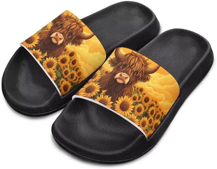 

Унисекс шлепанцы для девочек и мальчиков, удобные тапочки, нескользящие для душа, домашняя мода, толстая подошва, для дома и улицы, подарки Cugasmaru, Highland Cow Sunflower