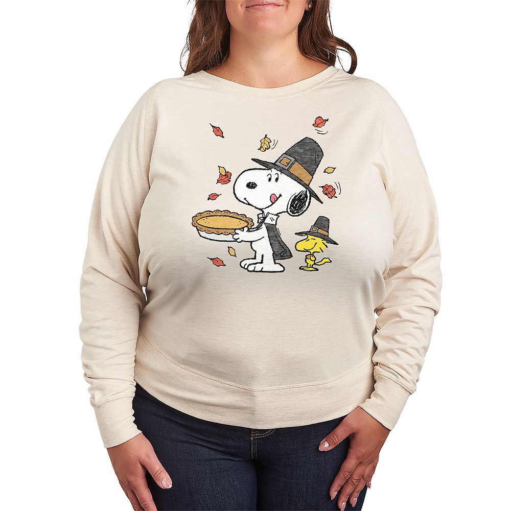 

Легкий свитшот из френч-терри размера плюс Peanuts Snoopy & Woodstock на День Благодарения Licensed Character, бежевый