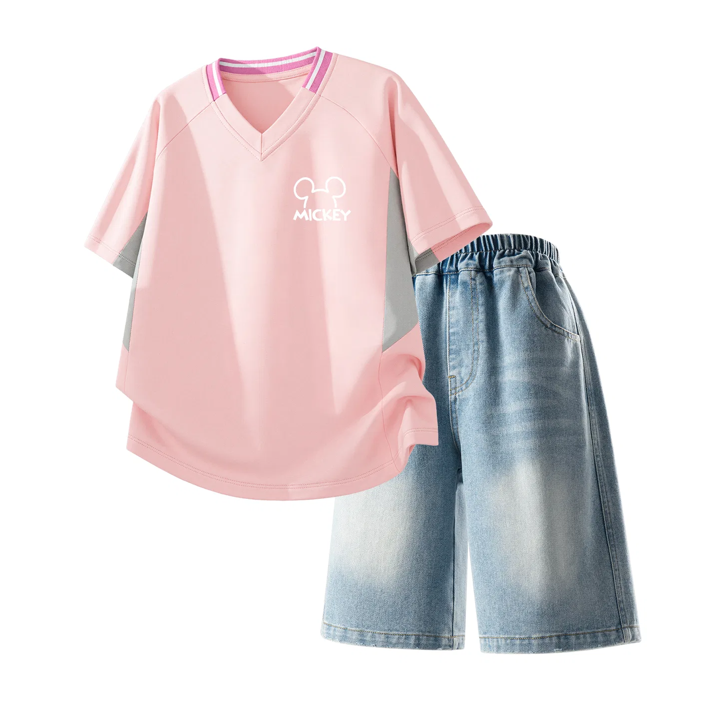 Детский спортивный костюм Casual Sportswear 2 Piece Set Disney, Children's Silicone Di Lift Eye K Pink+Solid Color Denim Blue — фото 4