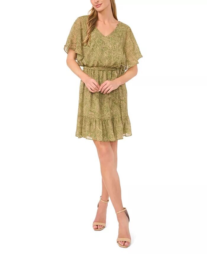 

Женское мини-платье Serene Paisley с присборенной талией CeCe, зеленый