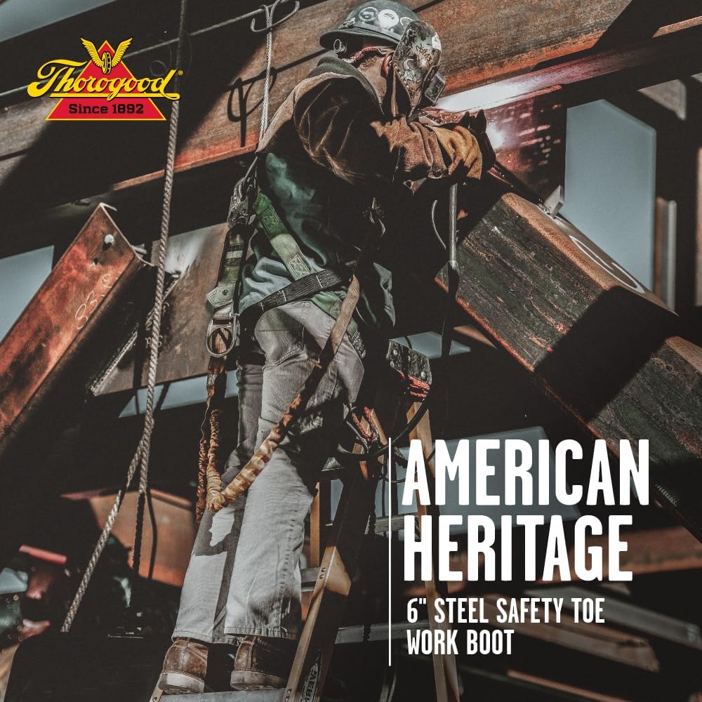 Ботинки Thorogood American Heritage с стальным носком 6 для мужчин - из цельнозернистой кожи с Мок-Тоу, противоскользящей подошвой клиновидной формы и комфортной стелькой; сертифицированы по стандарту EH, Crazyhorse — фото 2