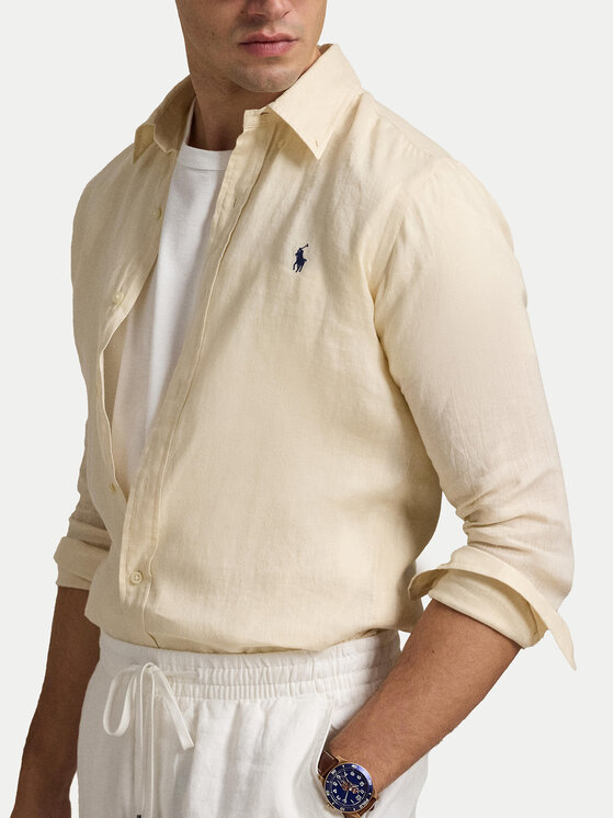 Рубашка облегающего кроя 710968915005 Polo Ralph Lauren, бежевый — фото 4