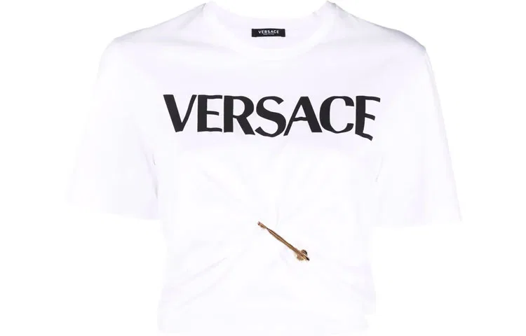 Футболка-кроп топ VERSACE Monogram Smiley Print белая