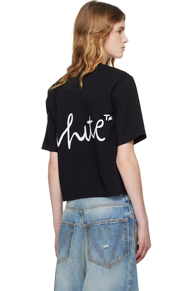 Off-White Черная футболка свободного кроя с логотипом цвета «слоновая кость» — фото 3