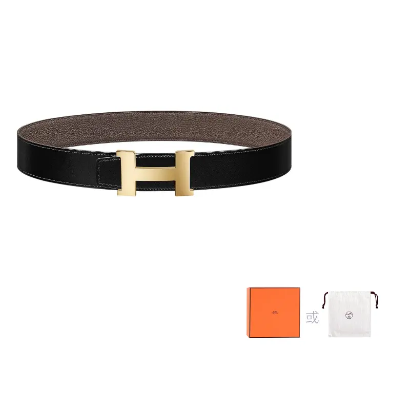 

HERMES Ремень из телячьей кожи Констанс Того двусторонний мужской черный оловянно-серый шириной 3,8 см, Black/Tin Gray