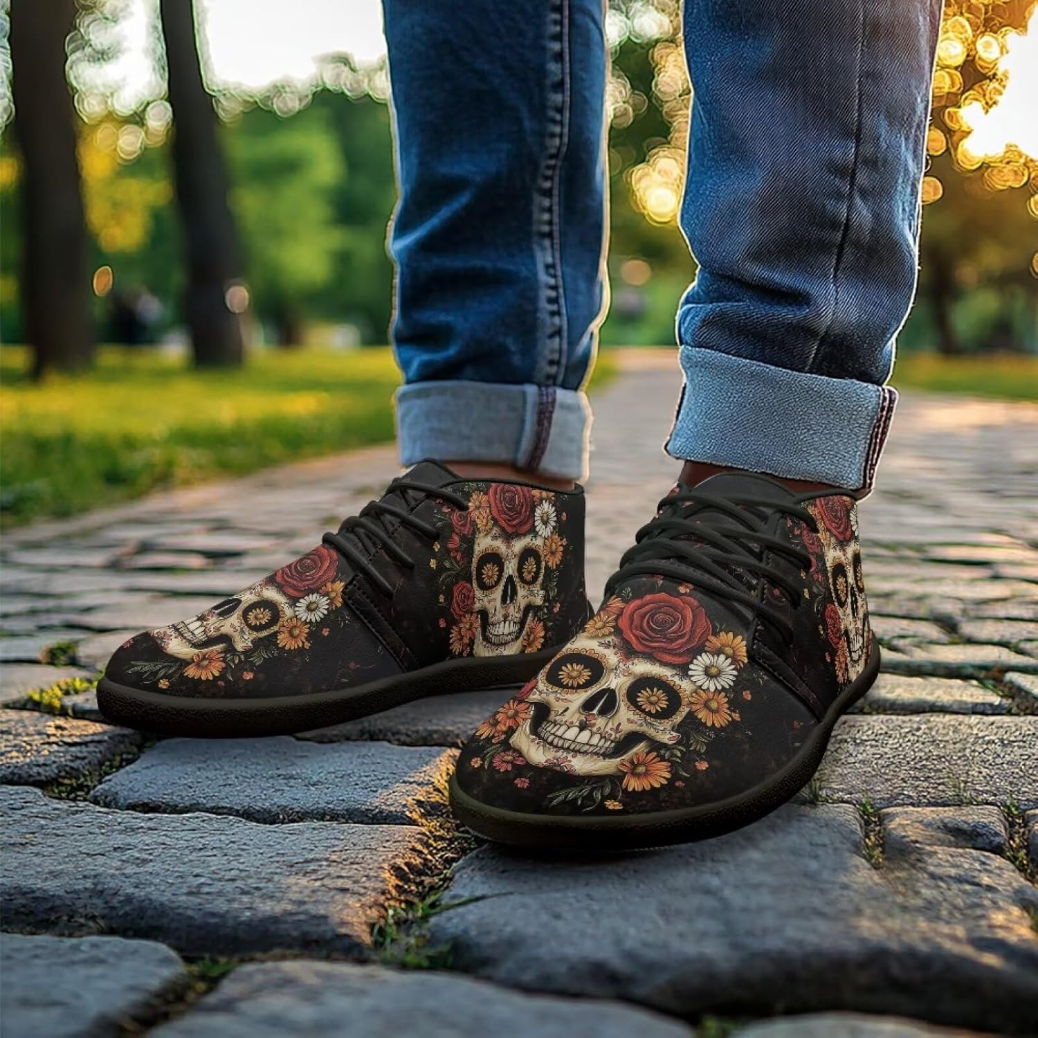 Мужские водонепроницаемые зимние походные ботинки Barefoot, женские повседневные кроссовки Barefoot Yreiwoby, Skull Floral — фото 3