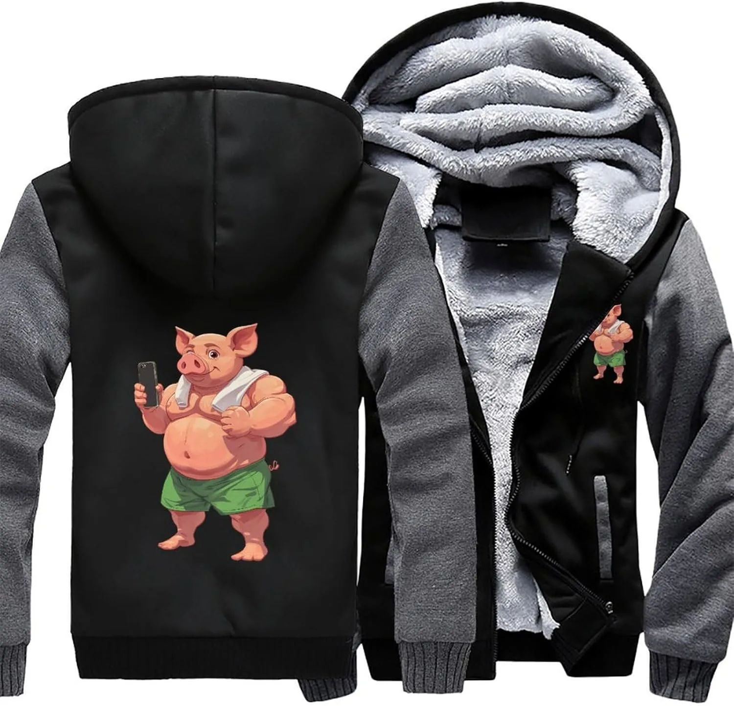 Толстовка Bodybuilding Pigs Fitness Warm мужская, толстая флисовая куртка с карманами на зиму Generic, серый — фото 3