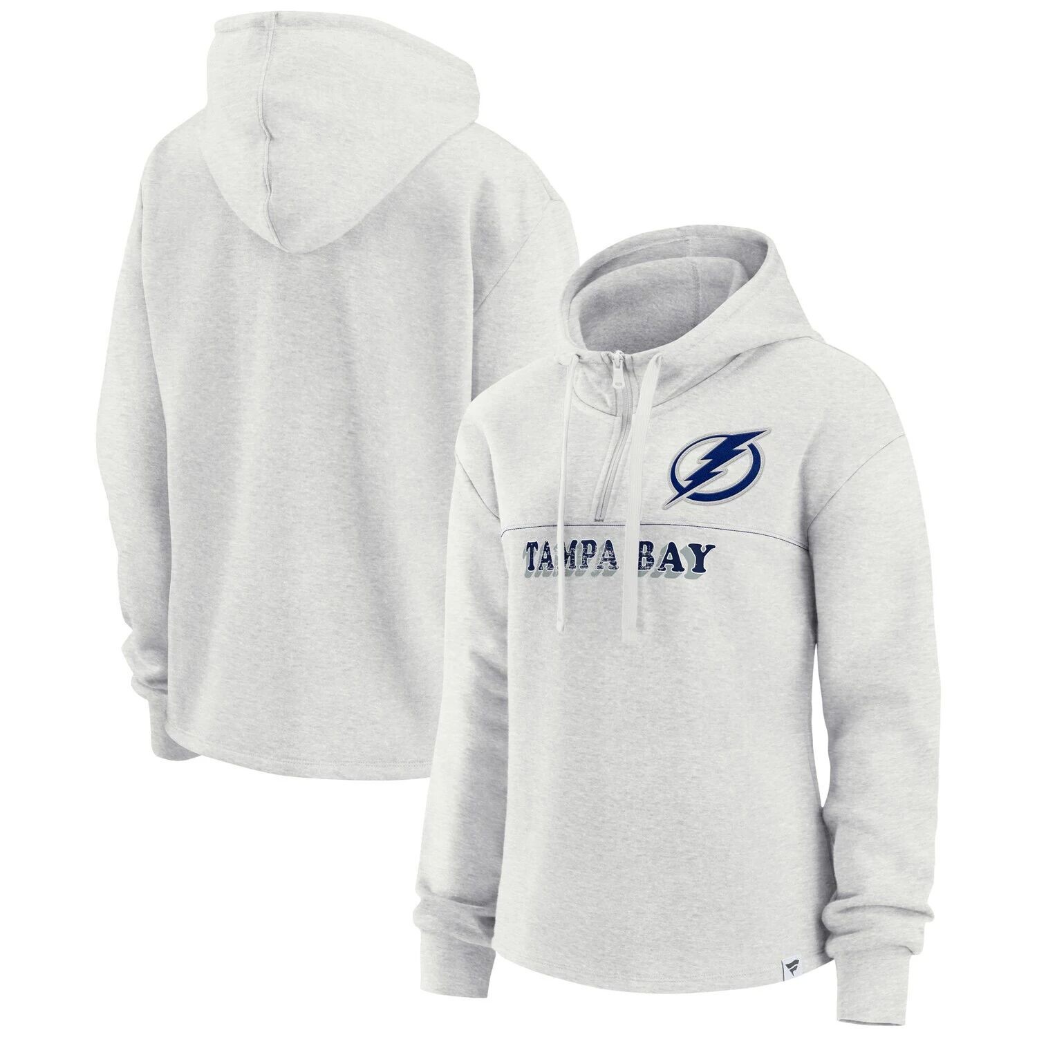 

Женская худи Fanatics с фирменным логотипом Ash Tampa Bay Lightning True Classics Legacy с молнией четверть четверти Fanatics