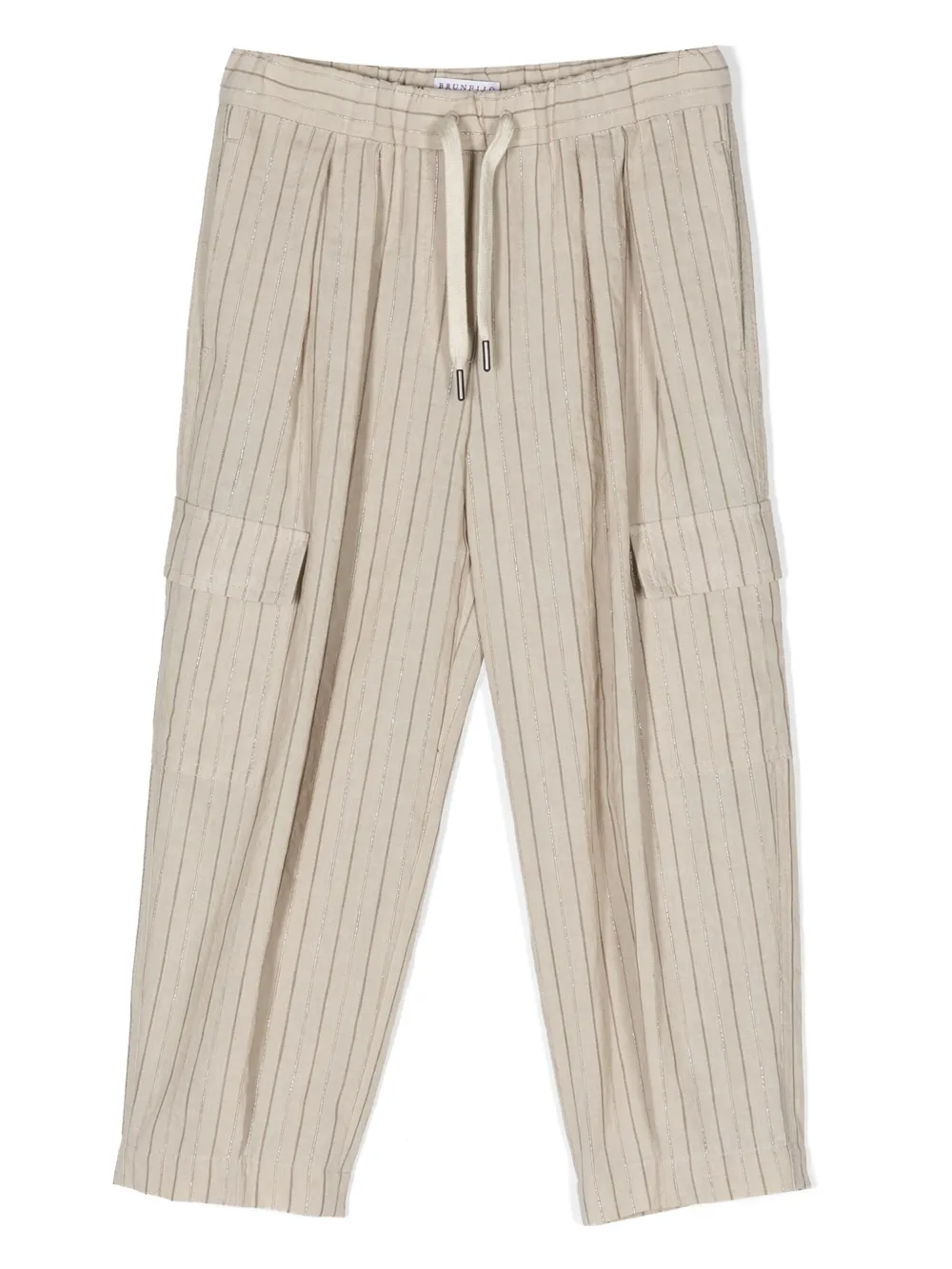 

Зауженные брюки в тонкую полоску Brunello Cucinelli Kids, нейтральный