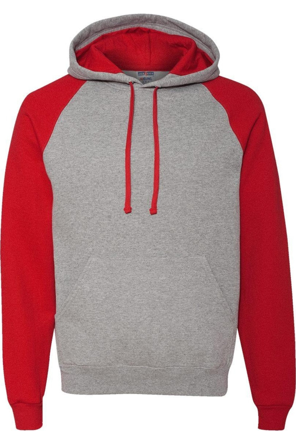

Толстовка с капюшоном JERZEES Nublend Colorblocked Raglan, цвет oxford/ true red