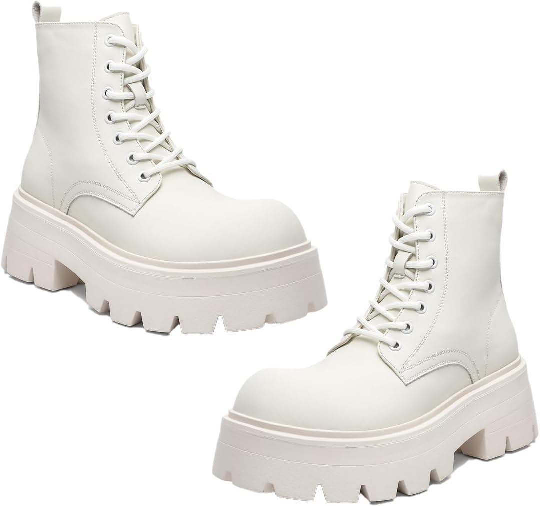 

Мужские черные кожаные ботинки на шнуровке с платформой, боевые ботинки, оксфорды с платформой, классические туфли с круглым носком на шнуровке - удобные, с нескользящей подошвой и массивным каблуком Generic