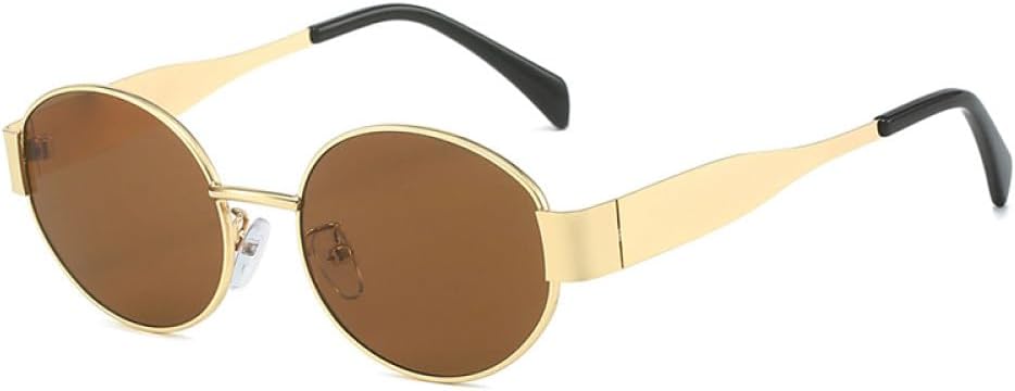 

Овальные солнцезащитные очки для женщин, модные, в металлической оправе, с защитой от УФ-излучения UV400; модные солнцезащитные очки для мужчин с градиентным переходом цвета (золотисто-серый, один размер) LXLHWN, Golden Tea