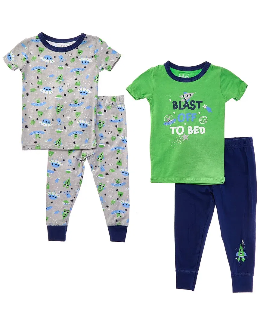 Комплект детской пижамы Only Boys из 4 предметов, облегающий крой, зеленый