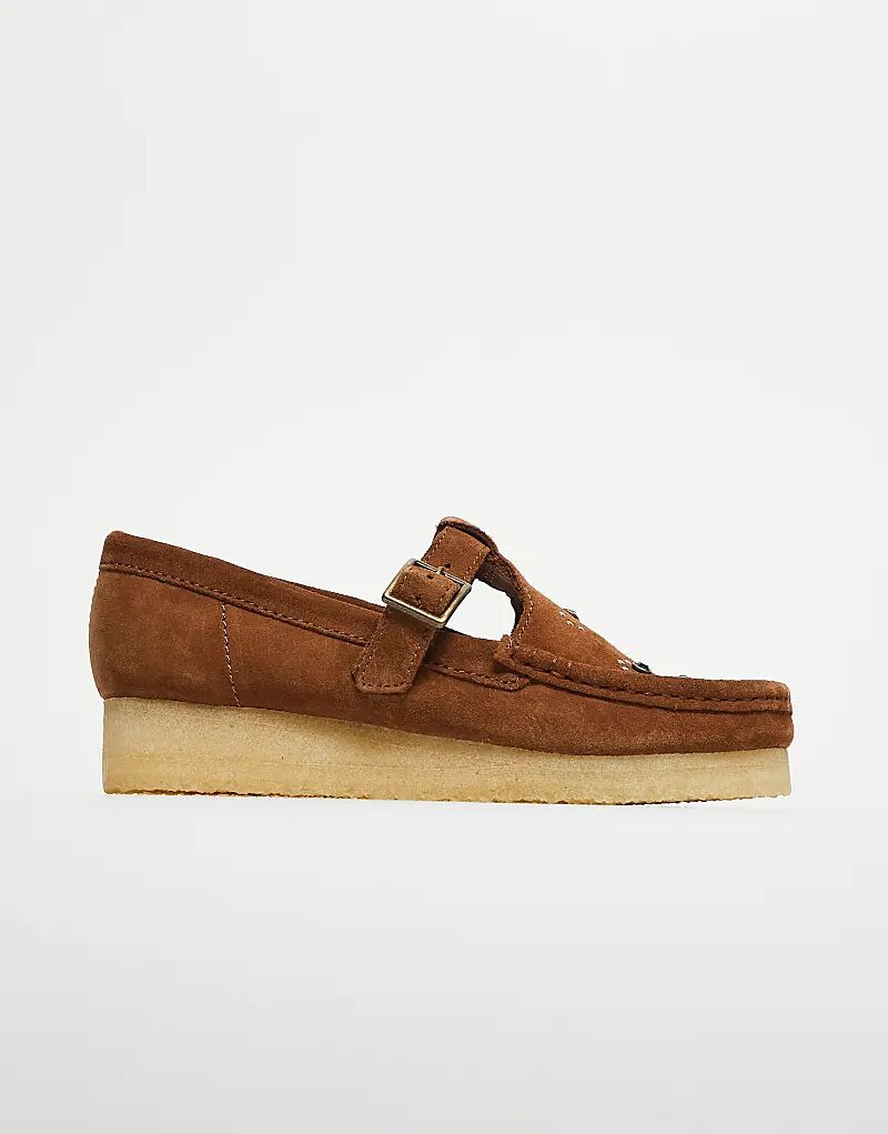 Туфли Clarks Originals Wallabee T-Bar с декоративными вставками из коричневой замши