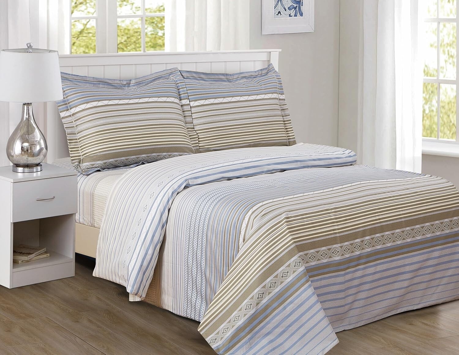 

Фиолетовый лен в полоску с французским наследием, роскошный ультрамягкий и дышащий хлопковый перкаль плотностью 200 нитей, синий, двойной 39-дюймовый комплект пододеяльников из 6 предметов, комплект пододеяльников для двух кроватей Violet Linen,...