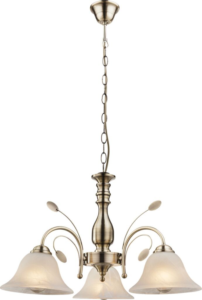 

Globo Lighting Luster металл старая латунь, стекло, белый, кабель ПВХ шампань, ø: 570 мм, В: 1000 мм, без 3x E27 60 Вт 230 В, бронза