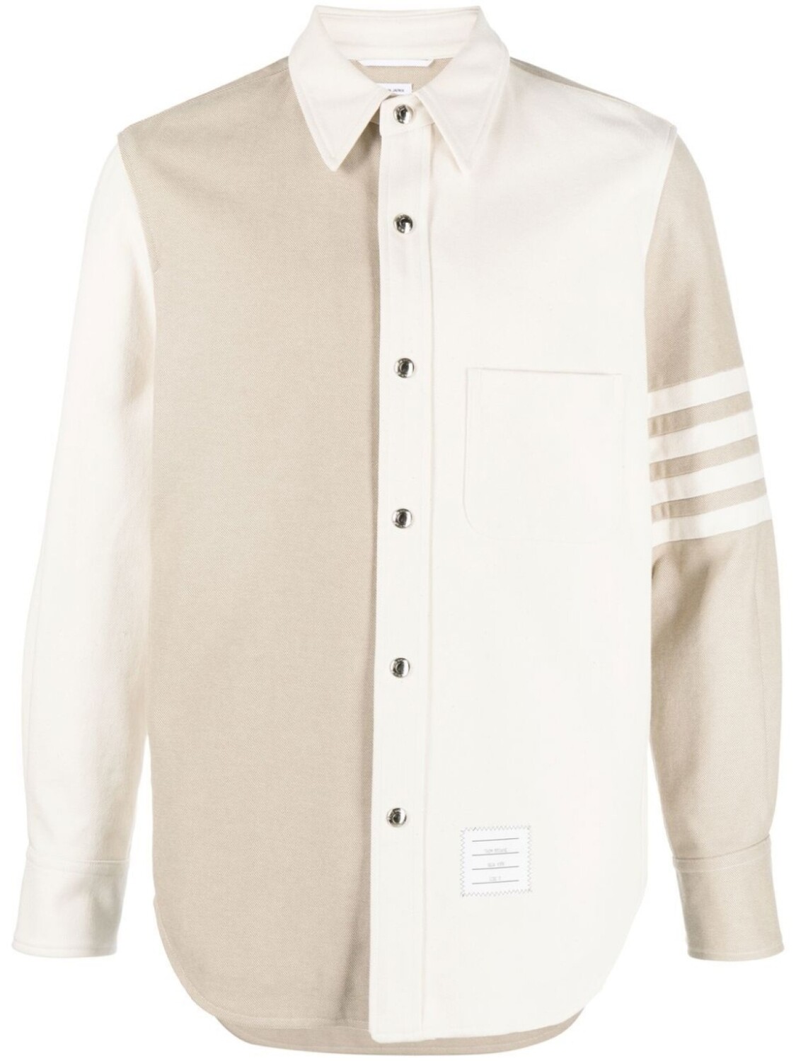 

Thom Browne 4-Bar patchwork denim shirt, нейтральный цвет