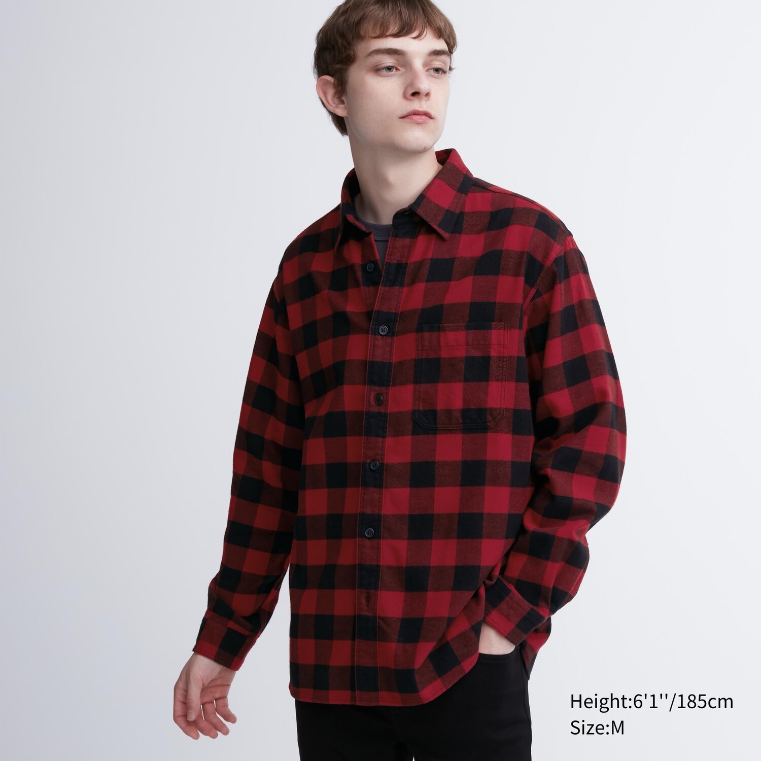 

Рубашка UNIQLO в клетку фланелевая стандартного кроя, красный