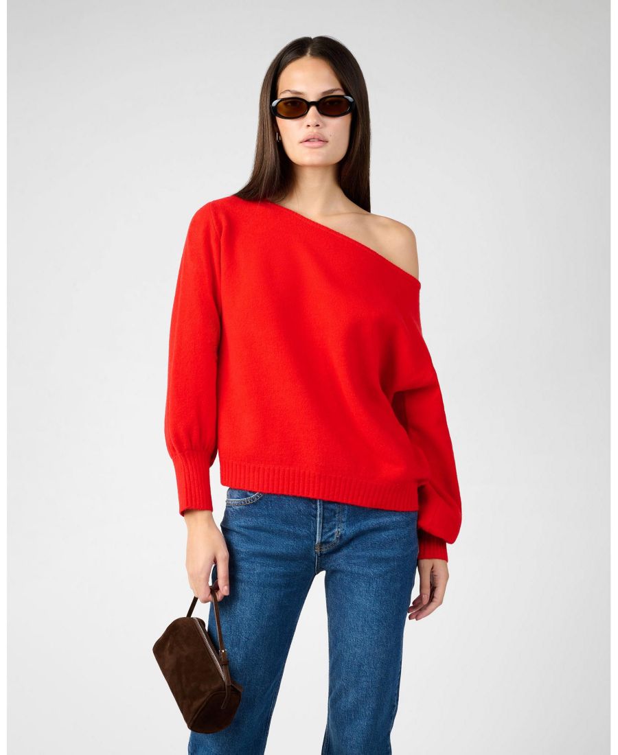 

Женский свитер с открытыми плечами и рукавами-баллонами WeWoreWhat, Red