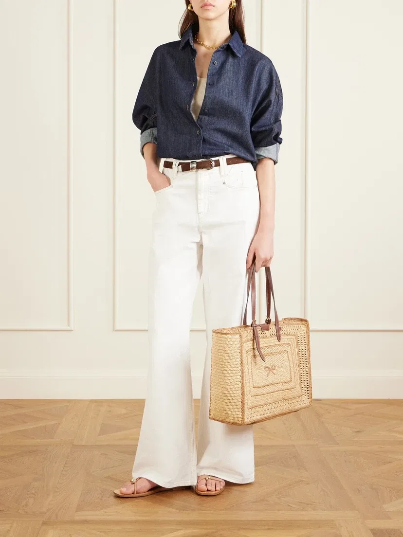 Плетеная сумка-тоут Bow из рафии с кожаной отделкой Anya Hindmarch, бежевый — фото 3