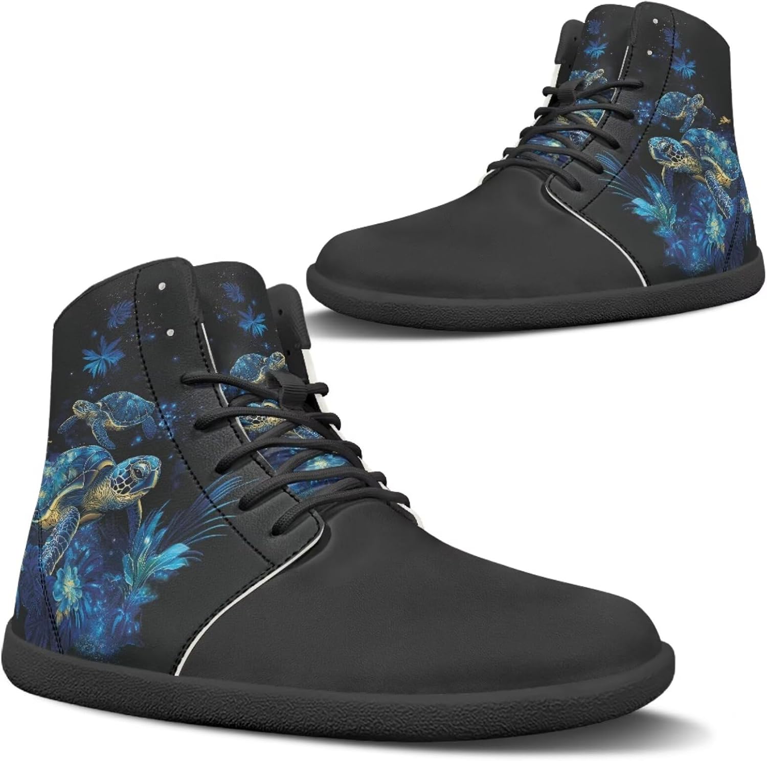 

Высокие кроссовки Binienty из водонепроницаемой PU-кожи для женщин и мужчин с широким носком и эффектом босоногости, Sea Turtle Seagrass