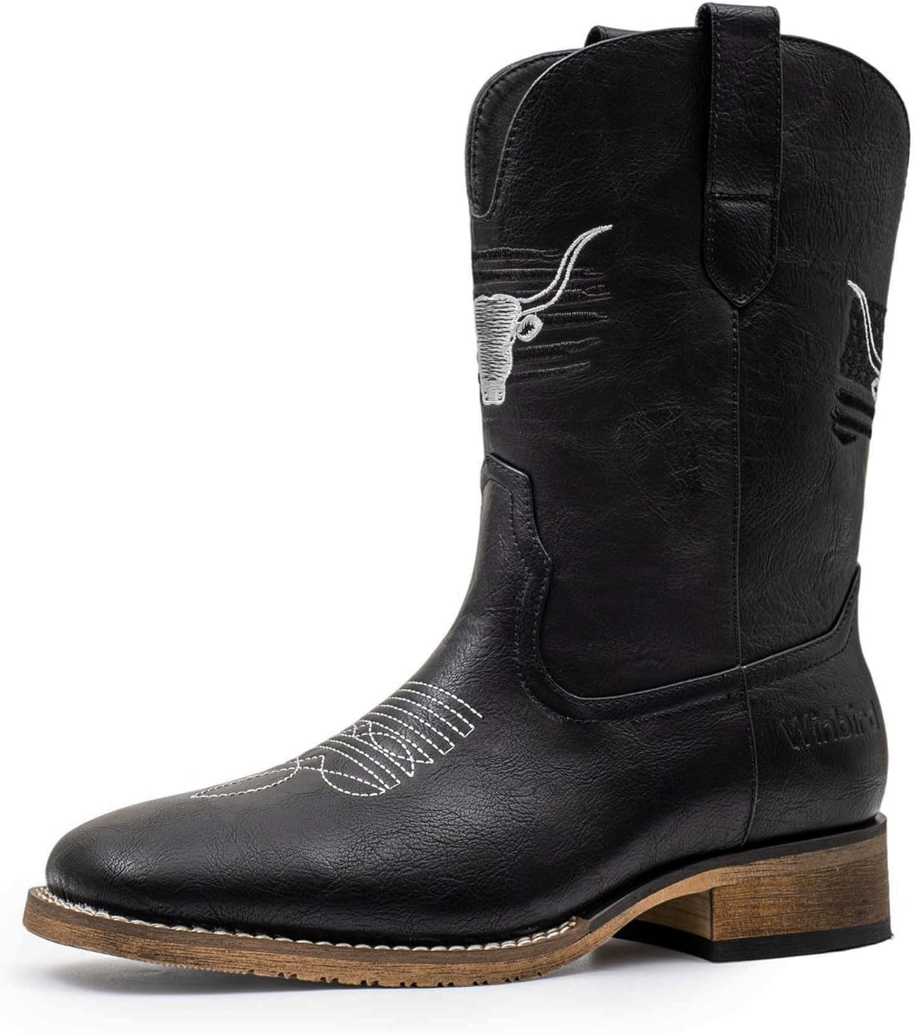 

Мужские ковбойские сапоги winbird с квадратным носком Macephenomelon, черный