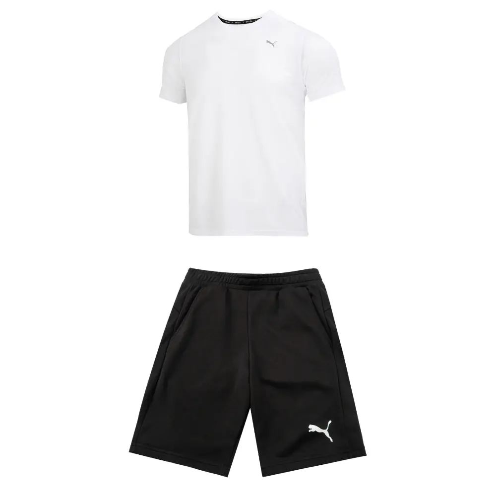 

Повседневный спортивный мужской комплект: белый топ + черные шорты Puma, белый