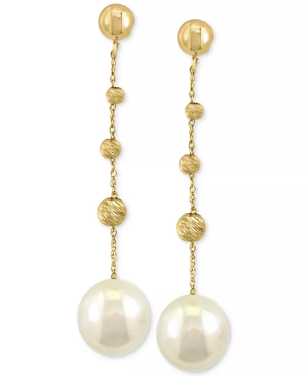 

Серьги-Подвески Effy из искусственного южноморского жемчуга (9 мм) с текстурированными бусинами из 14-каратного золота Effy Collection, gold