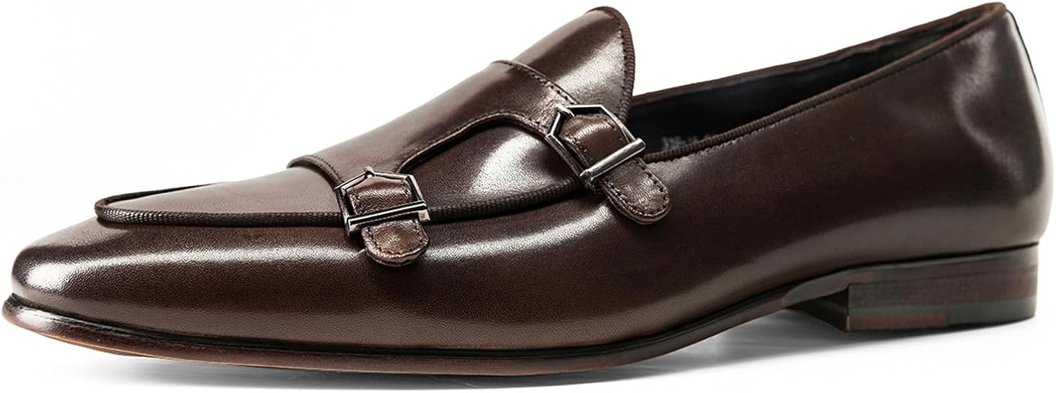 

Мужские лоферы WinDhana с ремнями монах - ручной работы, кожаные лоферы с двойной пряжкой, элегантные обувь без шнурков для делового и повседневного ношения 318-18, коричневый