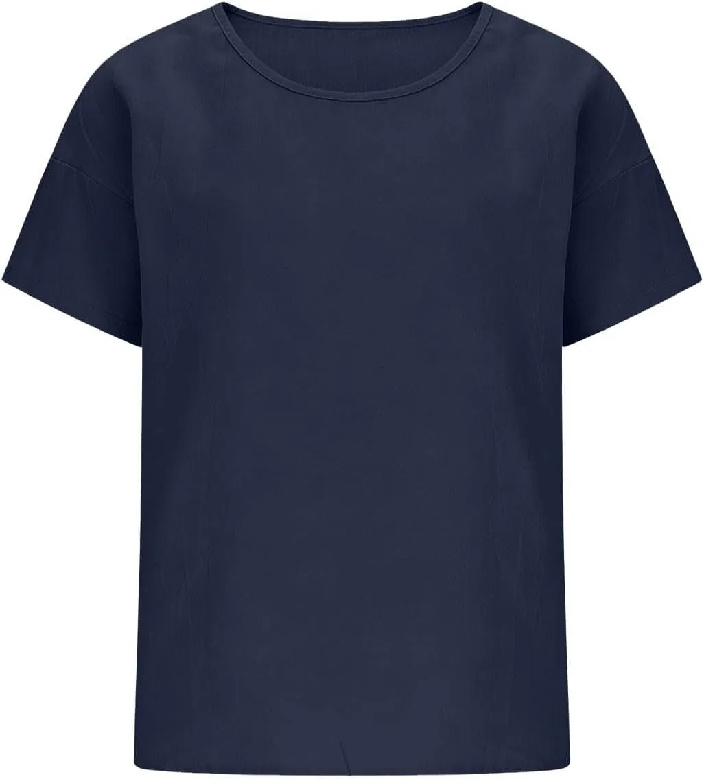 Футболка с круглым вырезом, свободного кроя, Cotton Linen, Navy — фото 4