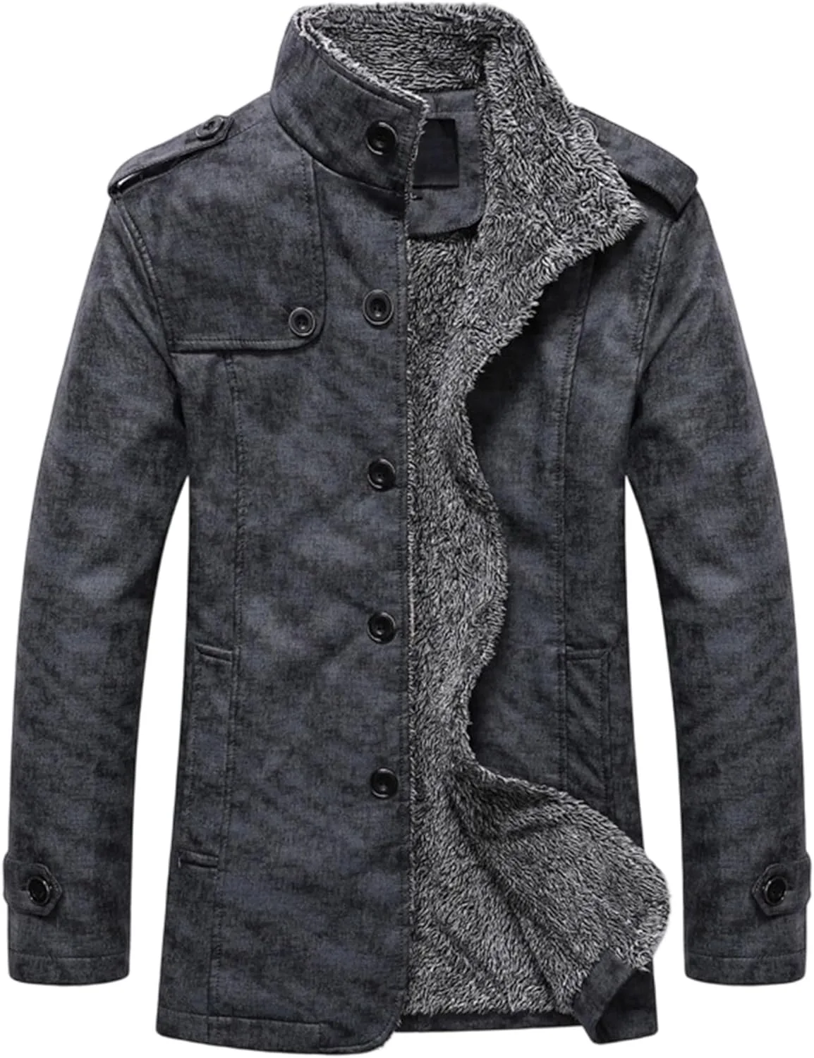 Мужская куртка Faux Leather Oversized Motorcycle со стоячим воротником и подкладкой Sherpa для зимы Generic, серый