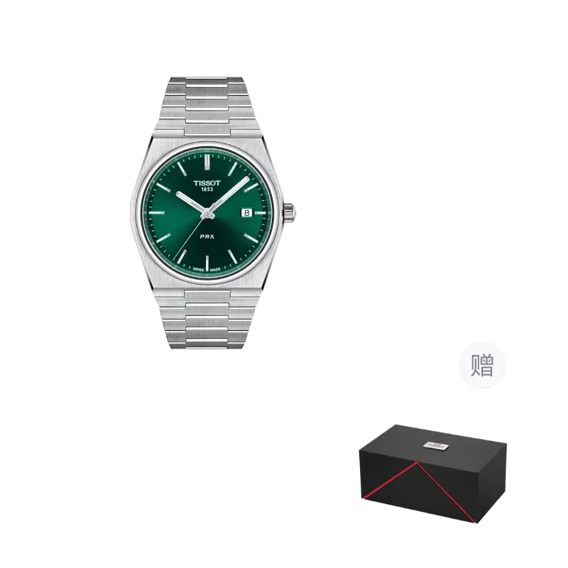 

TISSOT Часы PRX Super Player Series Quartz Movement Men's Watch Watch Green Dial Stainless Steel Watchband, Green