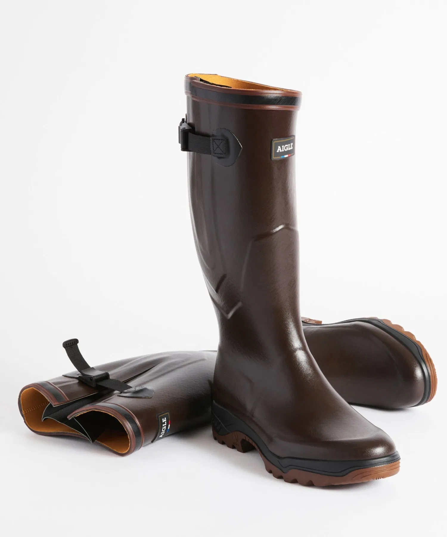 Мужские резиновые сапоги AIGLE Parcour 2 с регулировкой коричневые