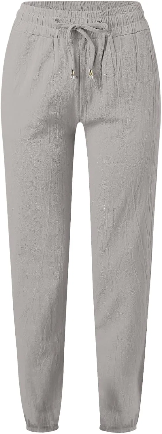 Широкие брюки с высокой талией, Cotton Linen, женские, серые — фото 3
