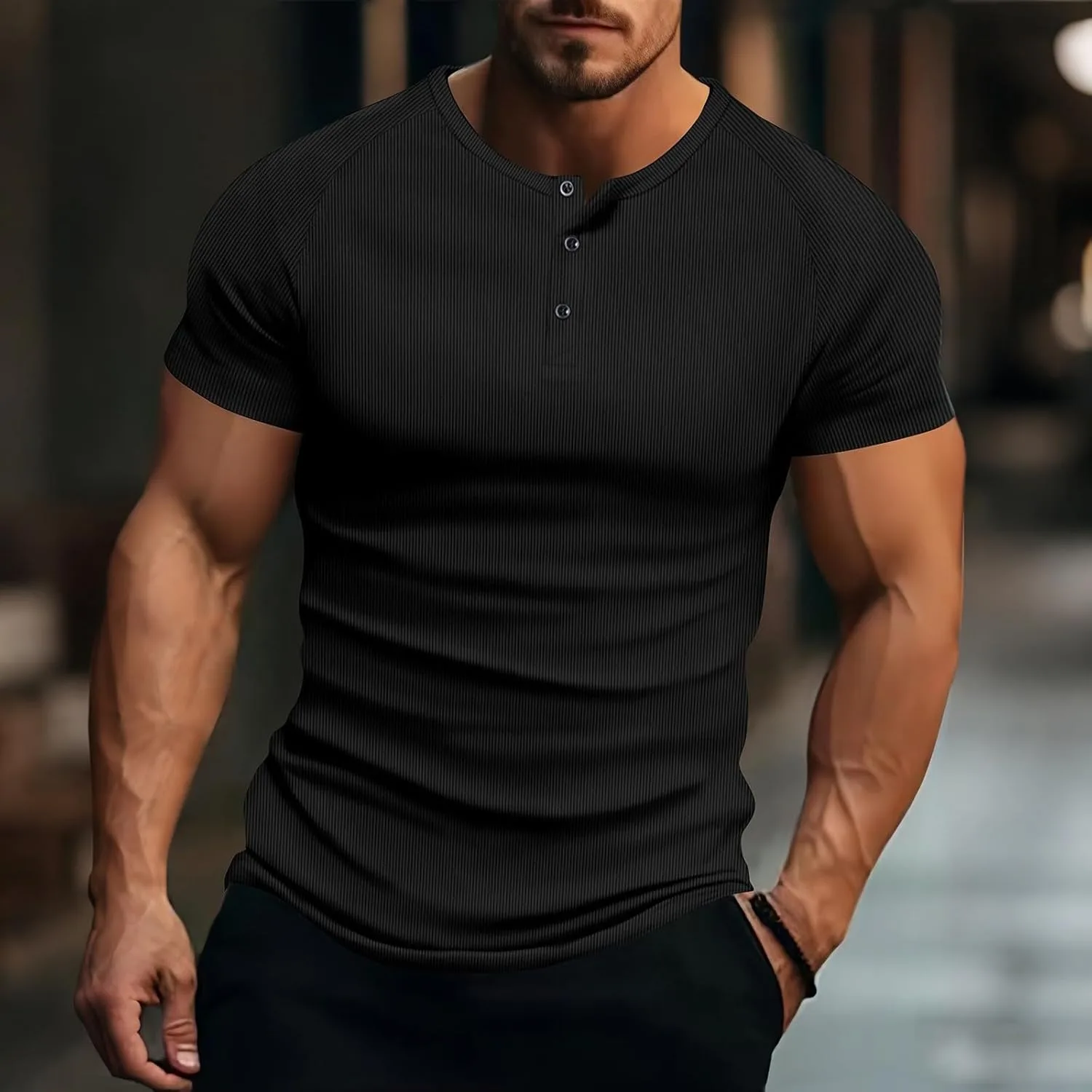 Мужская футболка Henley с коротким рукавом Muscle Fit для тренировок — фото 2