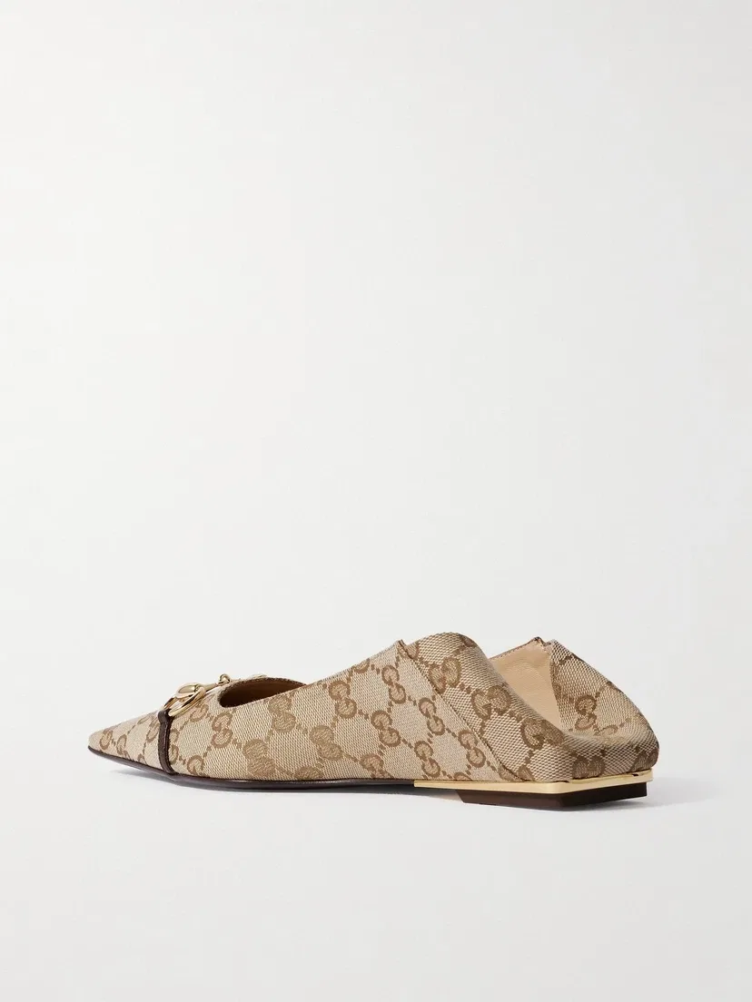 Балетки Vittoria из жаккардового полотна с деталями Horsebit и кожаной отделкой GUCCI, бежевый — фото 3