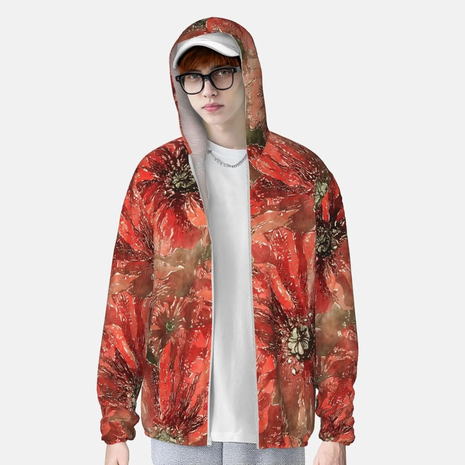 Толстовка с защитой от солнца с водяным принтом цветов, Full Zip, для мужчин и женщин — фото 2