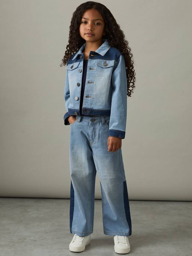 

Детская куртка деним Briar в стиле пэчворк двух оттенков Reiss, Blue