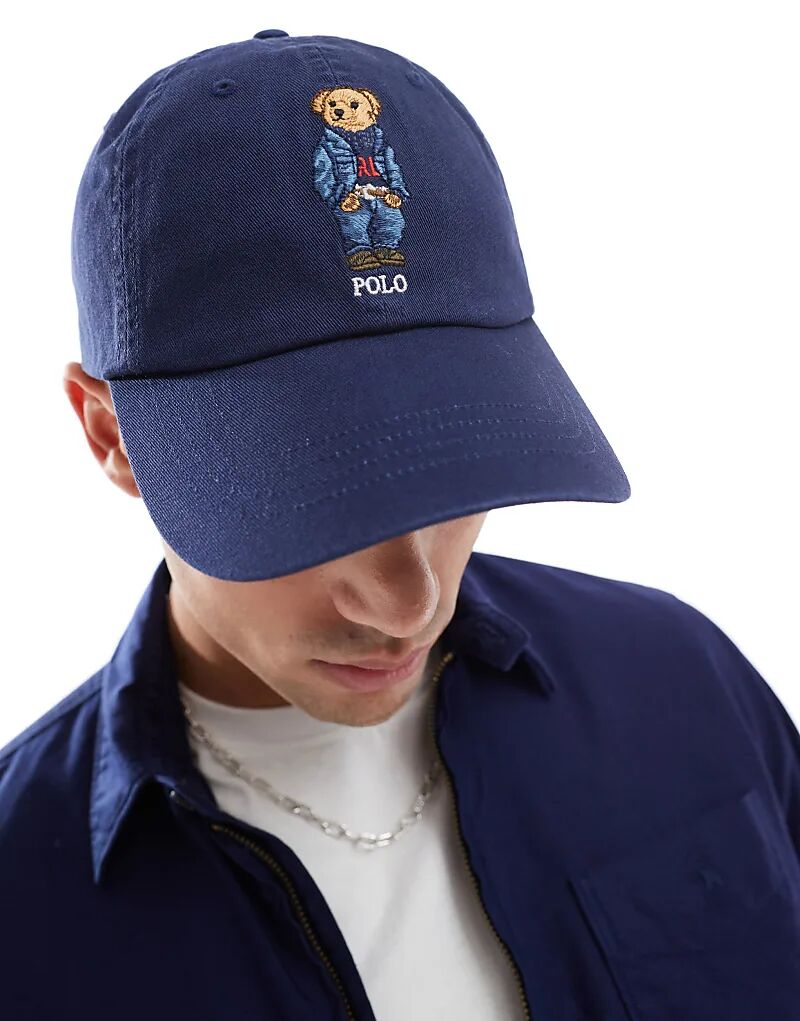 

Бейсболка из твила с логотипом медведя темно-синего цвета Polo Ralph Lauren