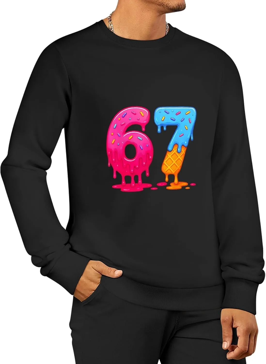 Generic Футболка с капюшоном Fun 6 7 Six Seven Ice Cream Drip, мягкая винтажная, с длинным рукавом, весенняя мода