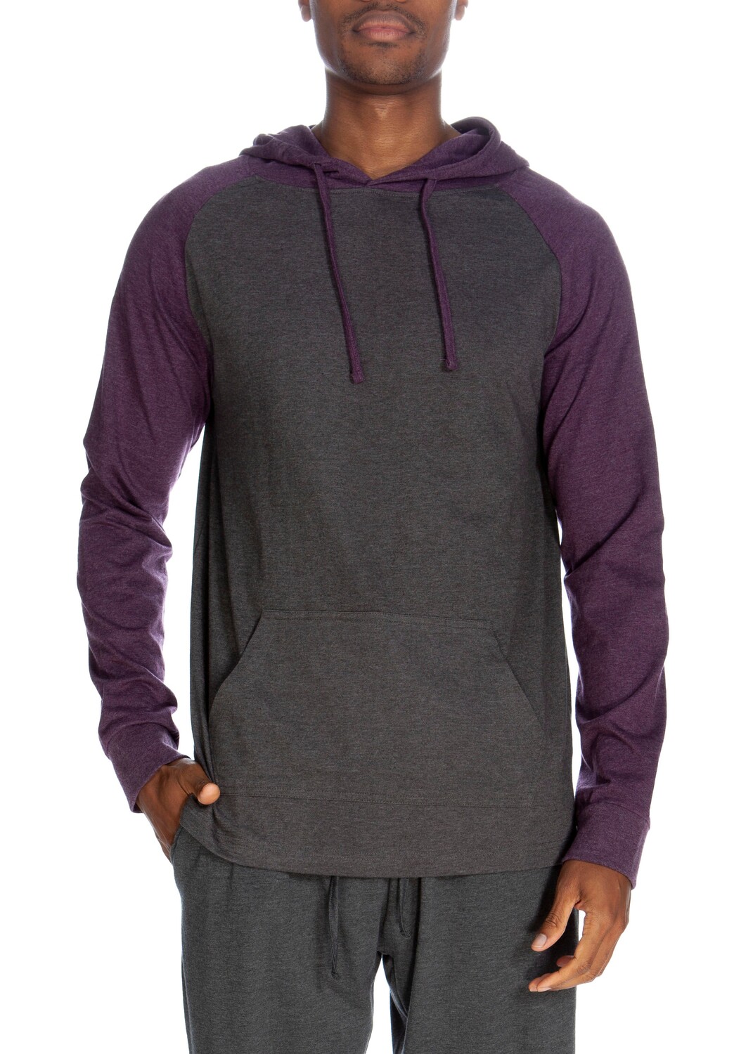 

Пуловер с капюшоном реглан – контрастные рукава Unsimply Stitched, цвет Heather Grey Purple