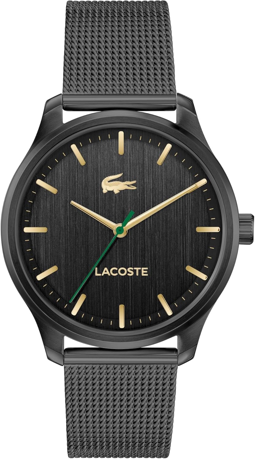 

Lacoste Lisbon мужские часы 3H Quartz, нержавеющая сталь, водонепроницаемые до 5ATM/50 метров - современный дизайн для него - 42mm, Black Gold Mesh
