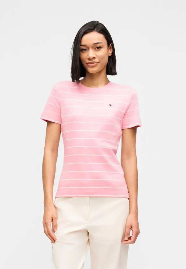 

Облегающая футболка с круглым вырезом, базовая футболка Tommy Hilfiger, Bonita Pink/Ecru, Розовый, Облегающая футболка с круглым вырезом, базовая футболка Tommy Hilfiger, Bonita Pink/Ecru